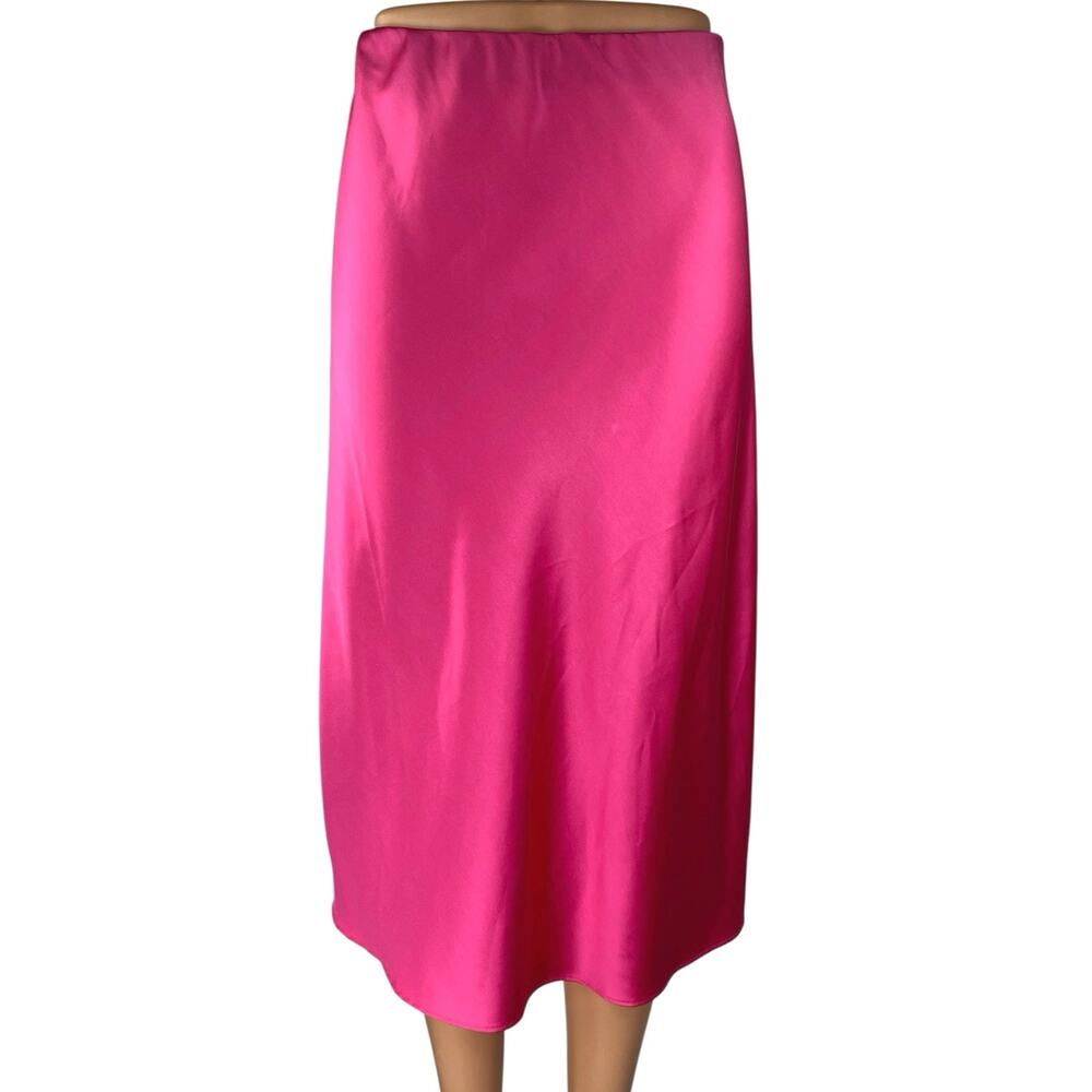 The Drop Women's Pink Silky Satin Mid Straight A-line Flared Slip Skirt Size XS
